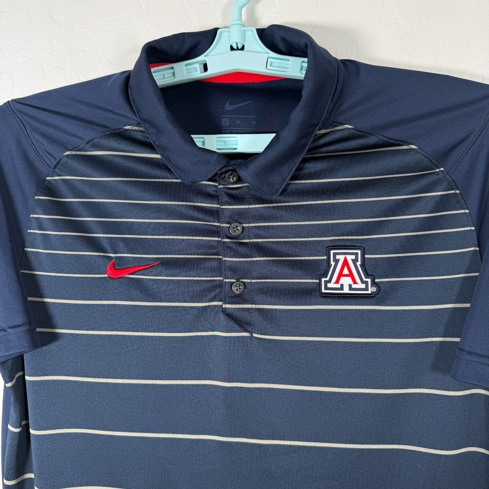 Arizona Wild Cats Polo Shirt Mens Medium Blue Nike‎ Dri Fit Performance Striped